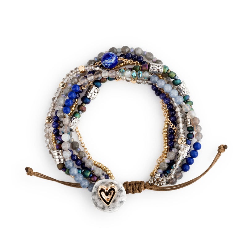 DEMDACO Beaded Love Metallic Grey One Size Fits Most Glass and Metal Charm Bracelet - Image 1